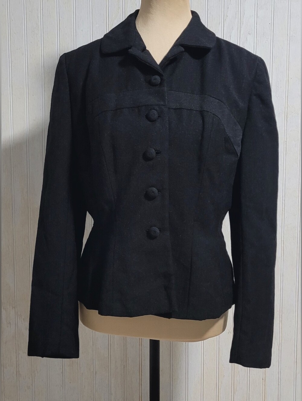 Vintage 1950s Gotham New York Paris Black Charcoal Wool Peplum Jacket Size S/M